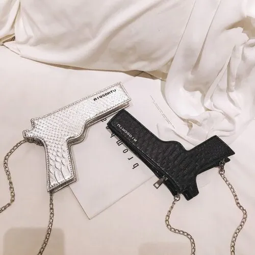 Guns Out 3D Pistol Gun Shaped Chains Shoulder Bags Women Pu Leather Crossbody Bag Lady Small Purses Clutch Bag for Girls