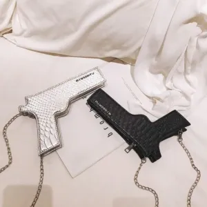 Guns Out 3D Pistol Gun Shaped Chains Shoulder Bags Women Pu Leather Crossbody Bag Lady Small Purses Clutch Bag for Girls