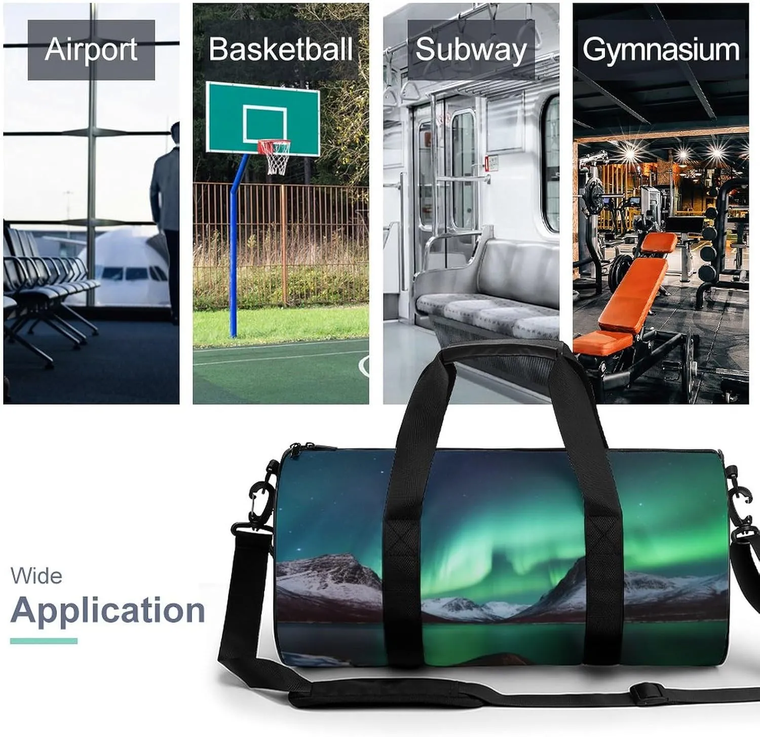 Gym Bag Aurora Borealis Duffel Bag for Men Women Overnight Bag with Shoe Compartment Workout Bags