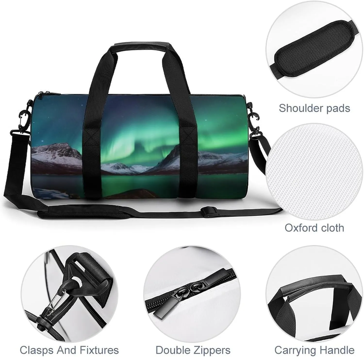 Gym Bag Aurora Borealis Duffel Bag for Men Women Overnight Bag with Shoe Compartment Workout Bags