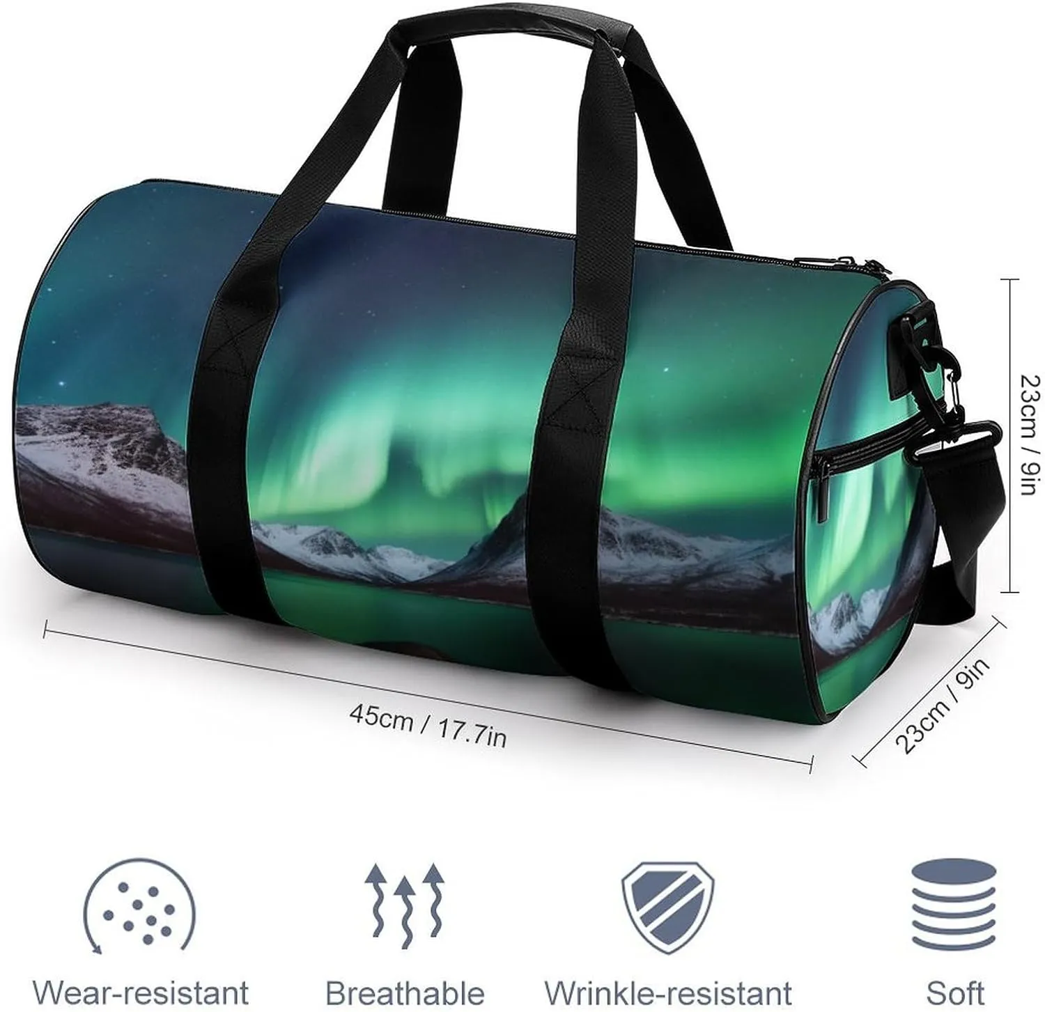 Gym Bag Aurora Borealis Duffel Bag for Men Women Overnight Bag with Shoe Compartment Workout Bags