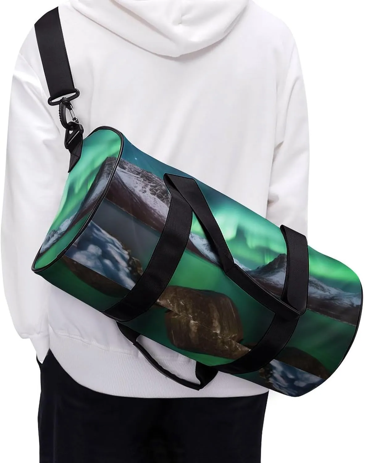 Gym Bag Aurora Borealis Duffel Bag for Men Women Overnight Bag with Shoe Compartment Workout Bags