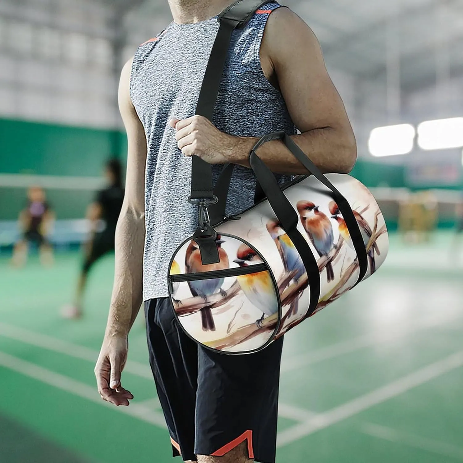 Gym Bag Birds Resting On Tree Branch Duffel Bag for Men Women Overnight Bag with Shoe Compartment Workout Bags