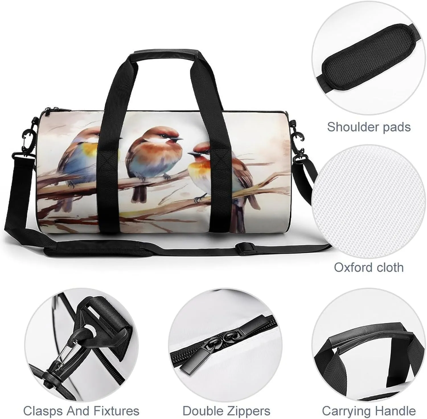 Gym Bag Birds Resting On Tree Branch Duffel Bag for Men Women Overnight Bag with Shoe Compartment Workout Bags