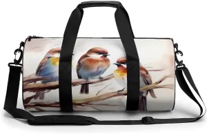Gym Bag Birds Resting On Tree Branch Duffel Bag for Men Women Overnight Bag with Shoe Compartment Workout Bags