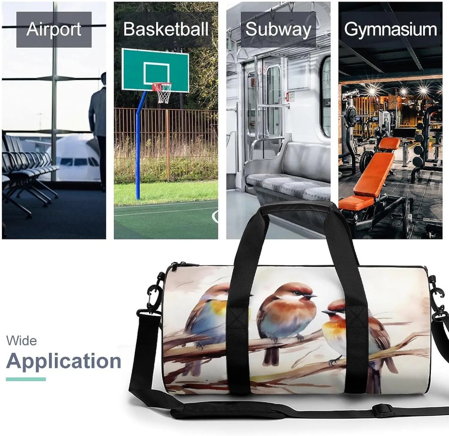 Gym Bag Birds Resting On Tree Branch Duffel Bag for Men Women Overnight Bag with Shoe Compartment Workout Bags