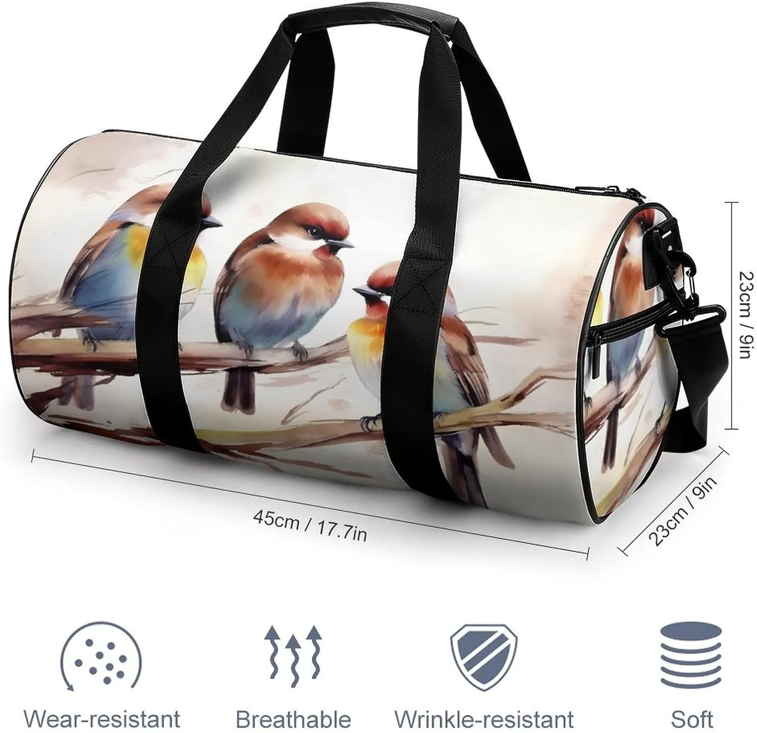 Gym Bag Birds Resting On Tree Branch Duffel Bag for Men Women Overnight Bag with Shoe Compartment Workout Bags