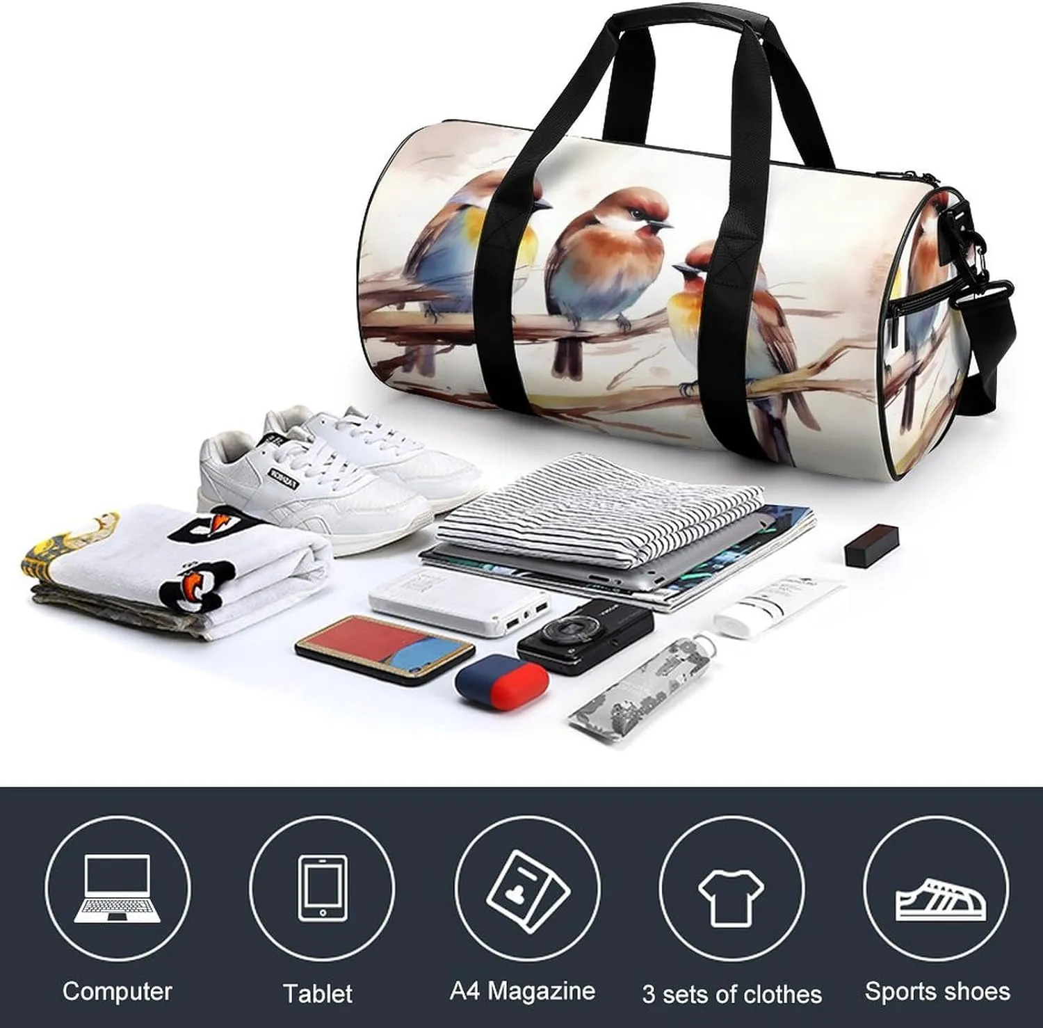 Gym Bag Birds Resting On Tree Branch Duffel Bag for Men Women Overnight Bag with Shoe Compartment Workout Bags
