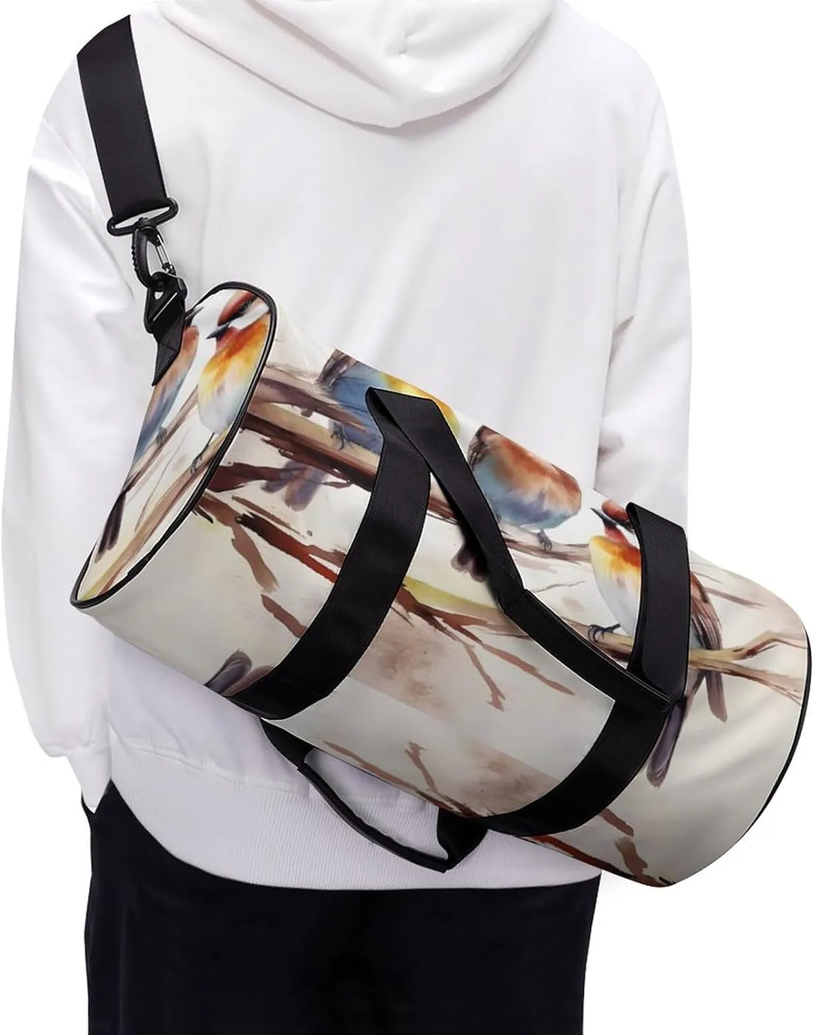Gym Bag Birds Resting On Tree Branch Duffel Bag for Men Women Overnight Bag with Shoe Compartment Workout Bags