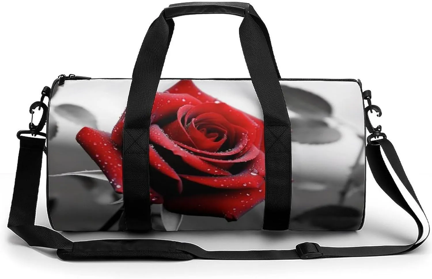 Gym Bag Black And White Red Rose Duffel Bag for Men Women Overnight Bag with Shoe Compartment Workout Bags