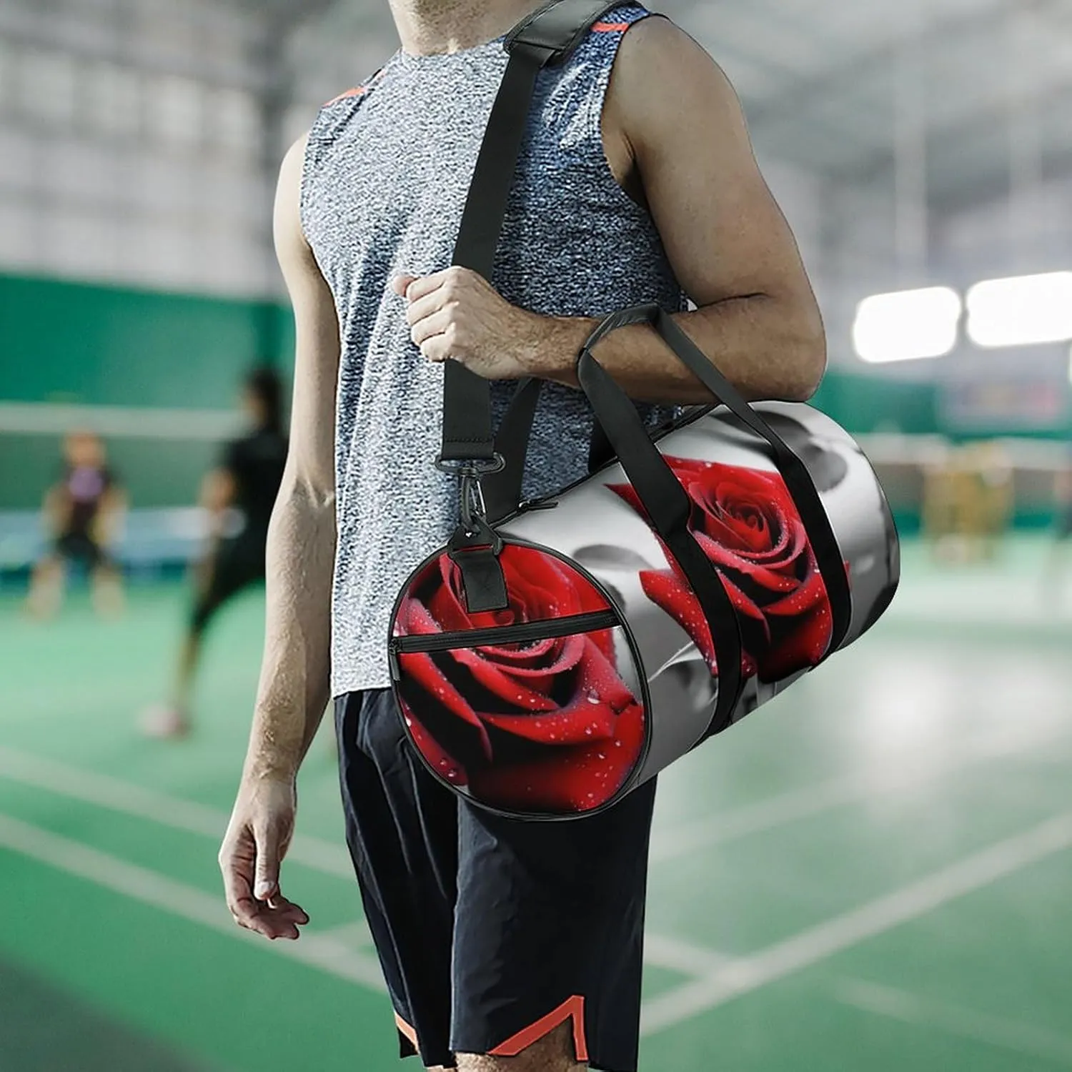 Gym Bag Black And White Red Rose Duffel Bag for Men Women Overnight Bag with Shoe Compartment Workout Bags