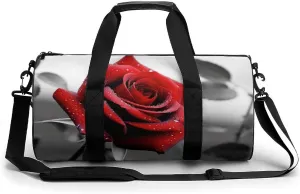 Gym Bag Black And White Red Rose Duffel Bag for Men Women Overnight Bag with Shoe Compartment Workout Bags