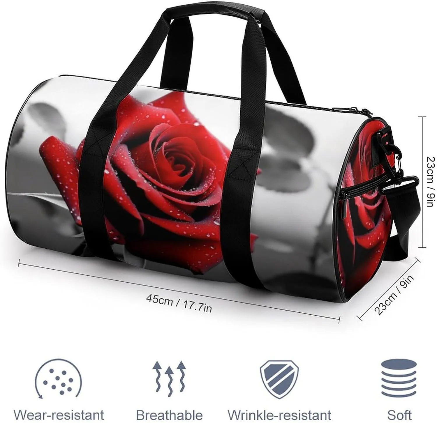Gym Bag Black And White Red Rose Duffel Bag for Men Women Overnight Bag with Shoe Compartment Workout Bags