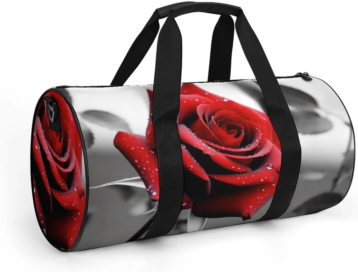 Gym Bag Black And White Red Rose Duffel Bag for Men Women Overnight Bag with Shoe Compartment Workout Bags