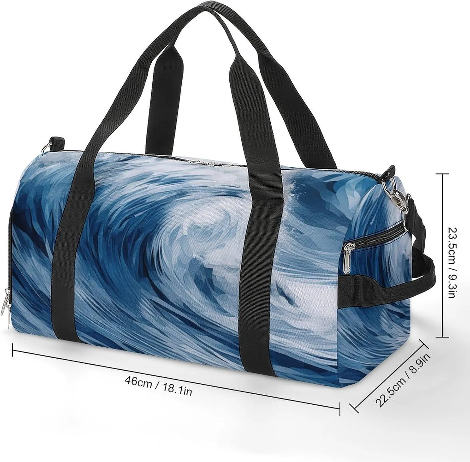 Gym Bag Blue Wave Art Duffel Bag for Men Women Overnight Bag with Shoe Compartment Workout Bags
