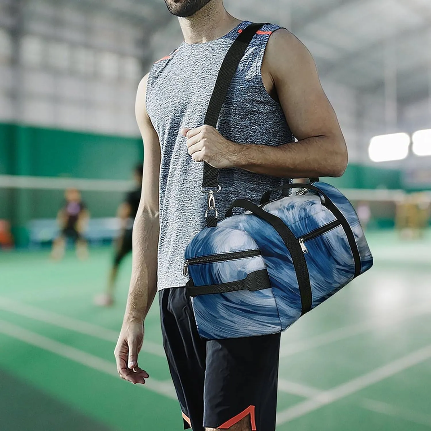 Gym Bag Blue Wave Art Duffel Bag for Men Women Overnight Bag with Shoe Compartment Workout Bags