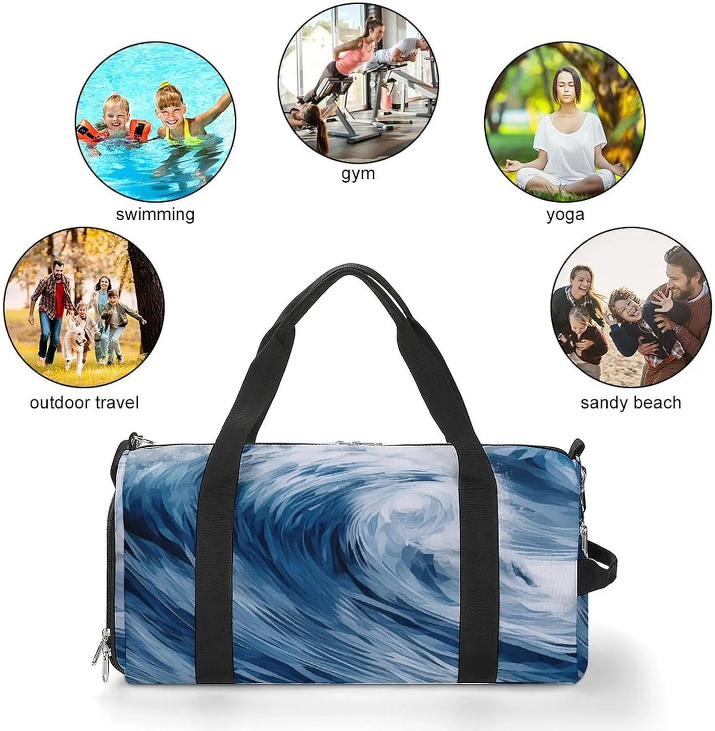 Gym Bag Blue Wave Art Duffel Bag for Men Women Overnight Bag with Shoe Compartment Workout Bags