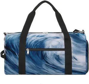 Gym Bag Blue Wave Art Duffel Bag for Men Women Overnight Bag with Shoe Compartment Workout Bags
