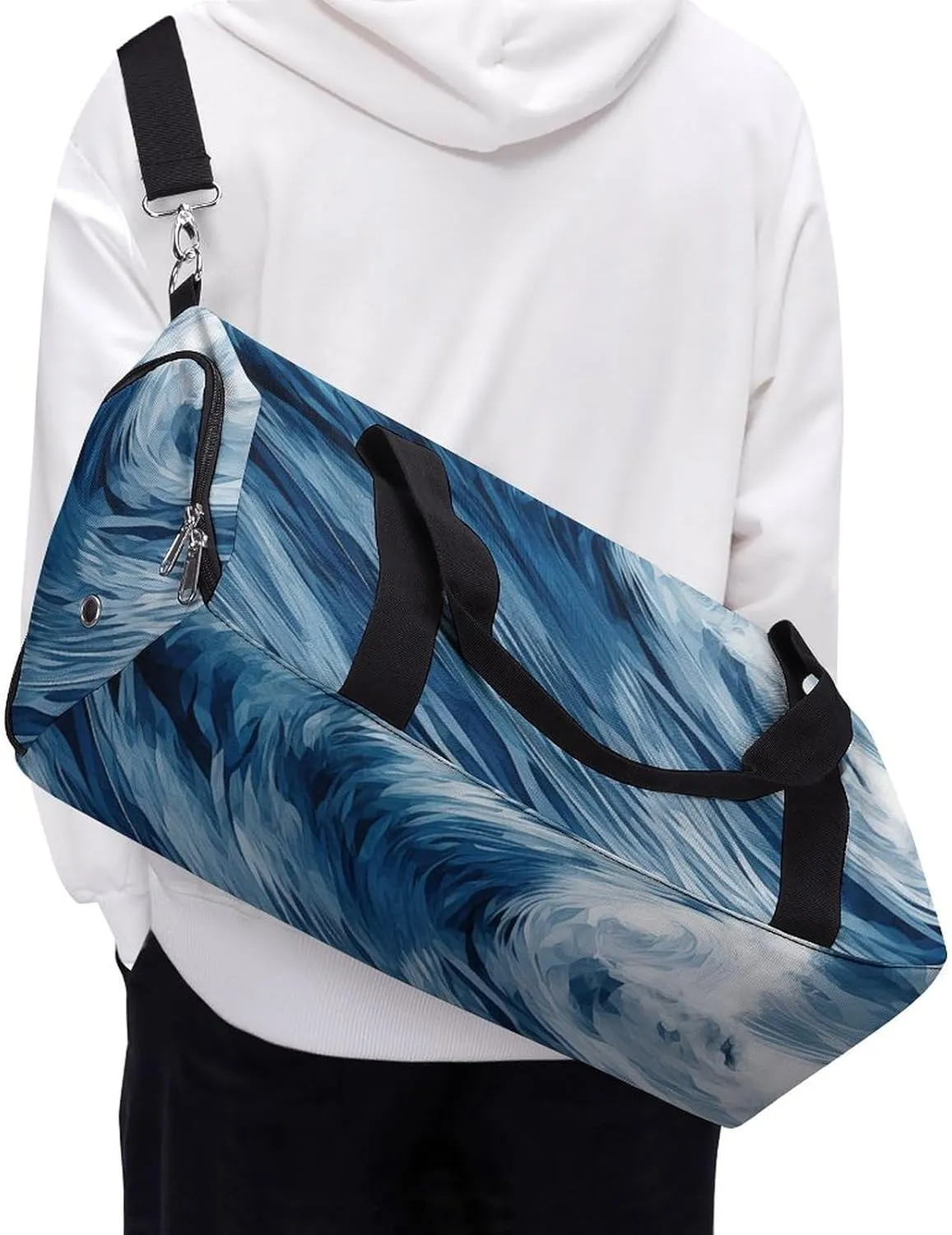 Gym Bag Blue Wave Art Duffel Bag for Men Women Overnight Bag with Shoe Compartment Workout Bags