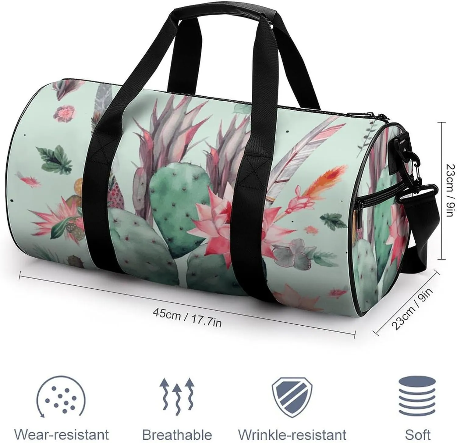 Gym Bag Cactus Arrow Pattern Duffel Bag for Men Women Overnight Bag with Shoe Compartment Workout Bags