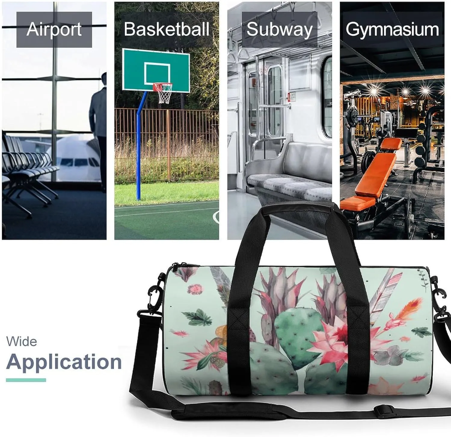 Gym Bag Cactus Arrow Pattern Duffel Bag for Men Women Overnight Bag with Shoe Compartment Workout Bags