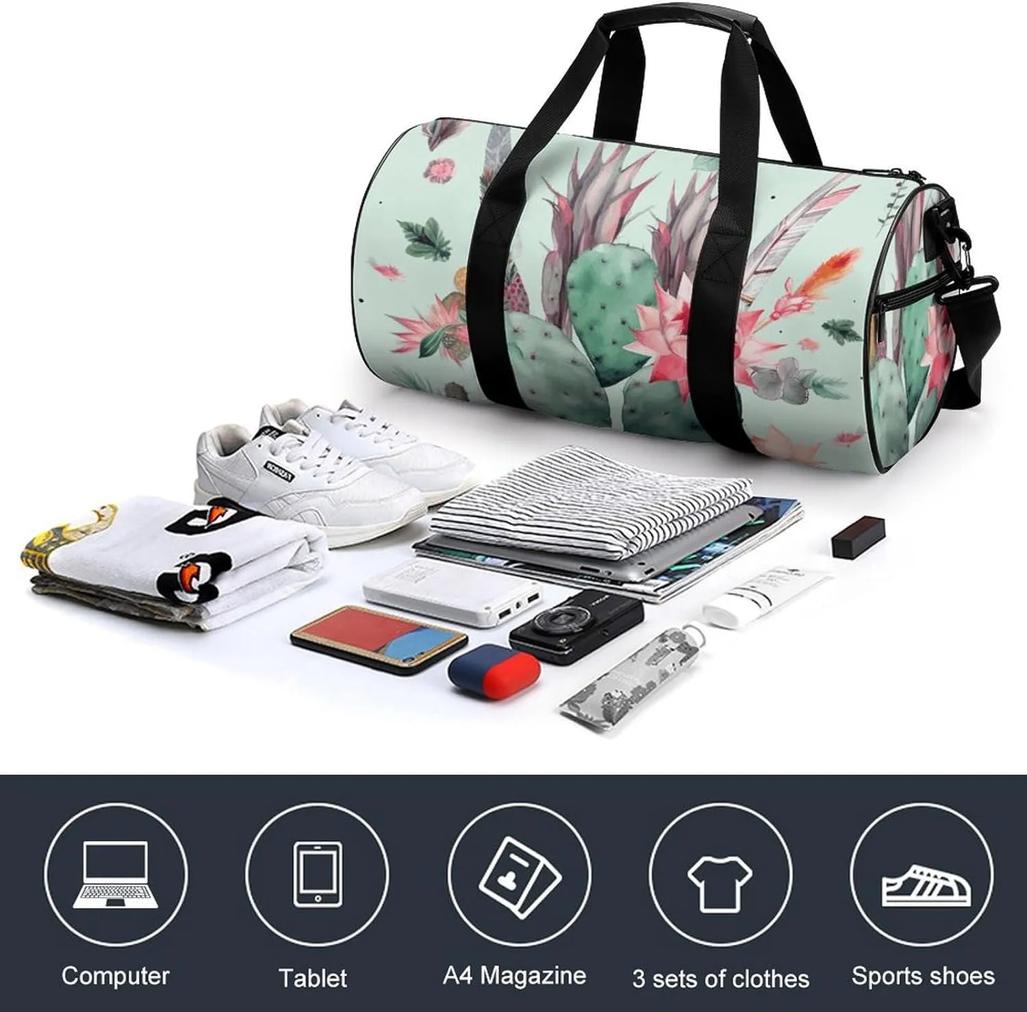 Gym Bag Cactus Arrow Pattern Duffel Bag for Men Women Overnight Bag with Shoe Compartment Workout Bags