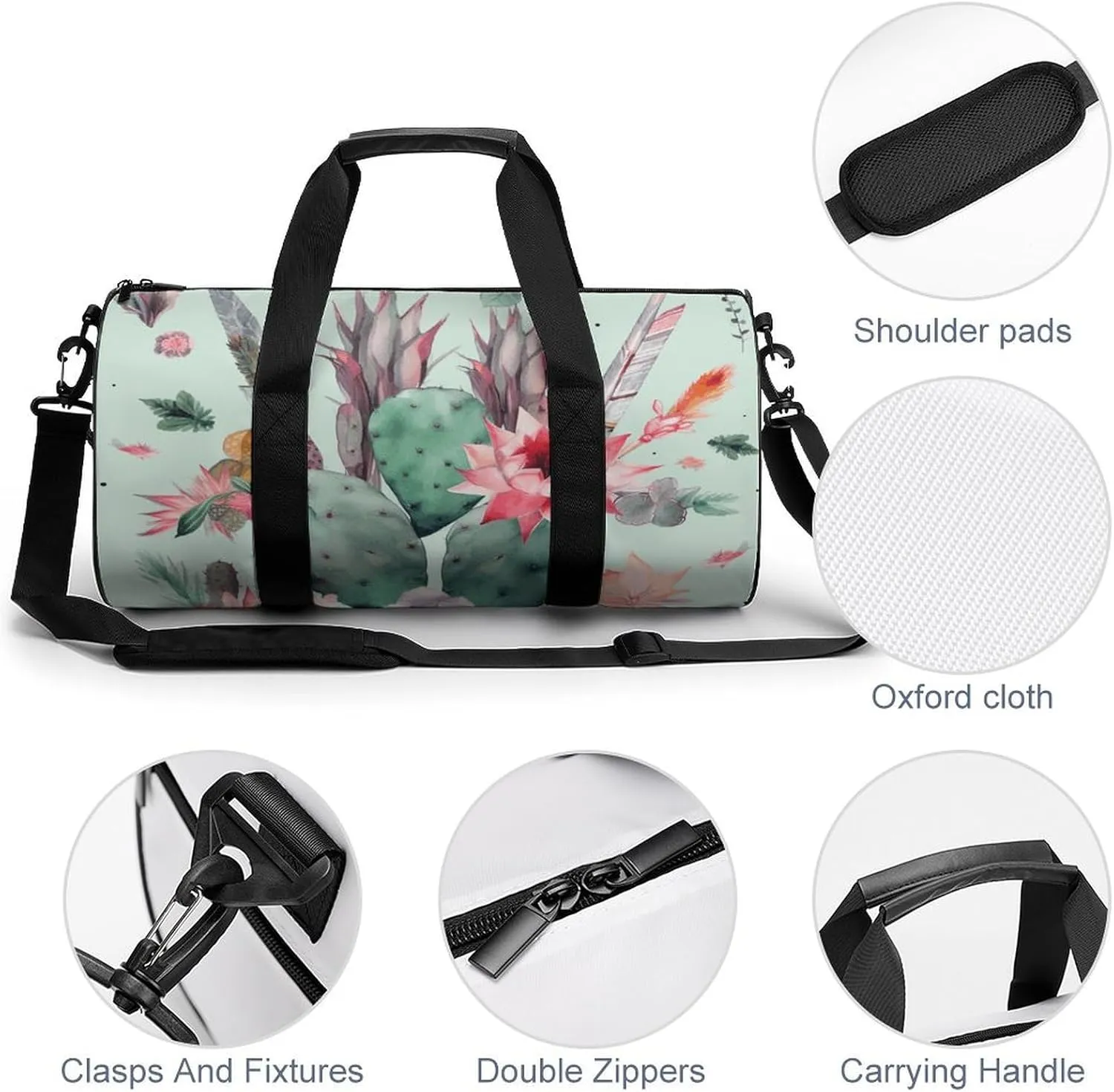 Gym Bag Cactus Arrow Pattern Duffel Bag for Men Women Overnight Bag with Shoe Compartment Workout Bags