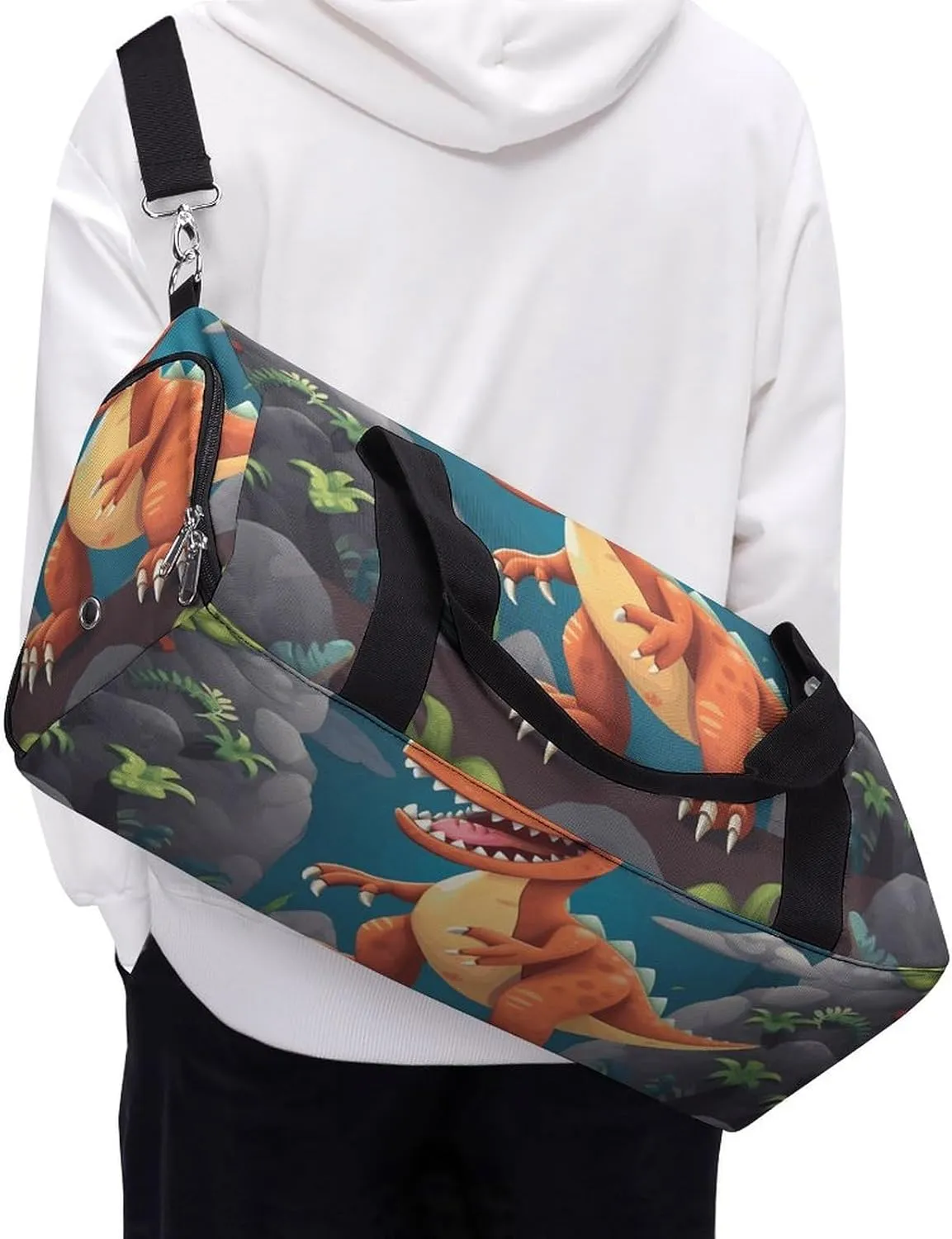 Gym Bag Cartoon Dinosaur Duffel Bag for Men Women Overnight Bag with Shoe Compartment Workout Bags