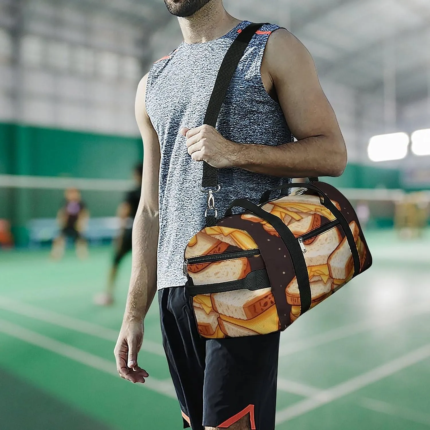 Gym Bag Cheese Sandwiches Duffel Bag for Men Women Overnight Bag with Shoe Compartment Workout Bags