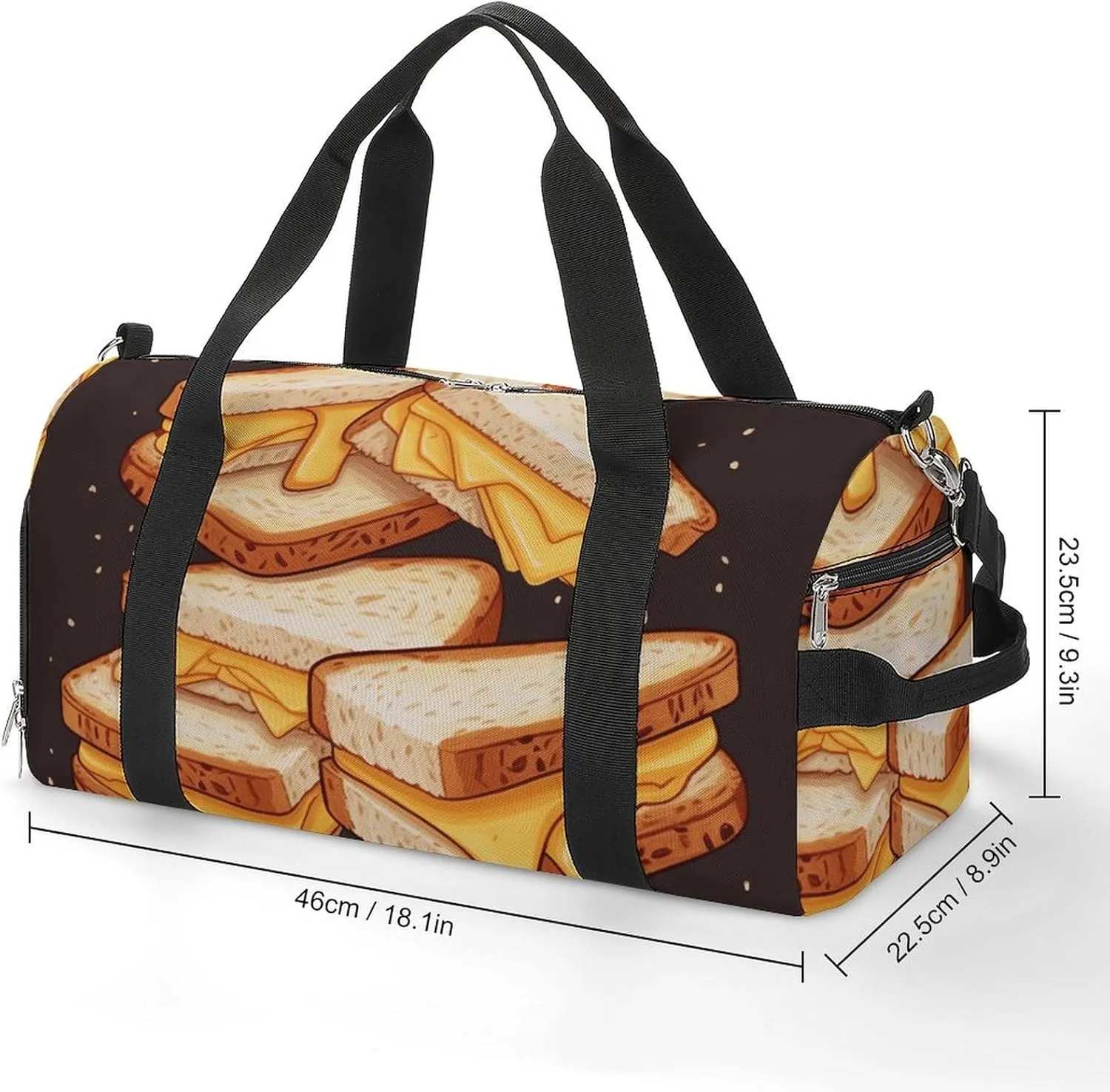 Gym Bag Cheese Sandwiches Duffel Bag for Men Women Overnight Bag with Shoe Compartment Workout Bags