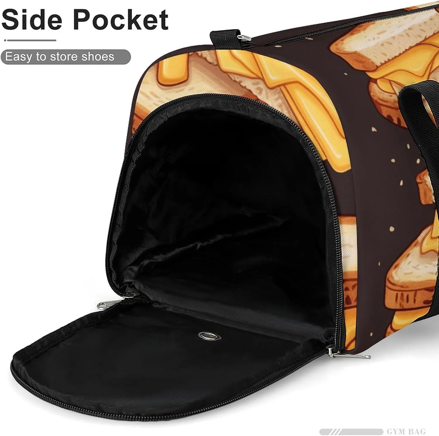 Gym Bag Cheese Sandwiches Duffel Bag for Men Women Overnight Bag with Shoe Compartment Workout Bags