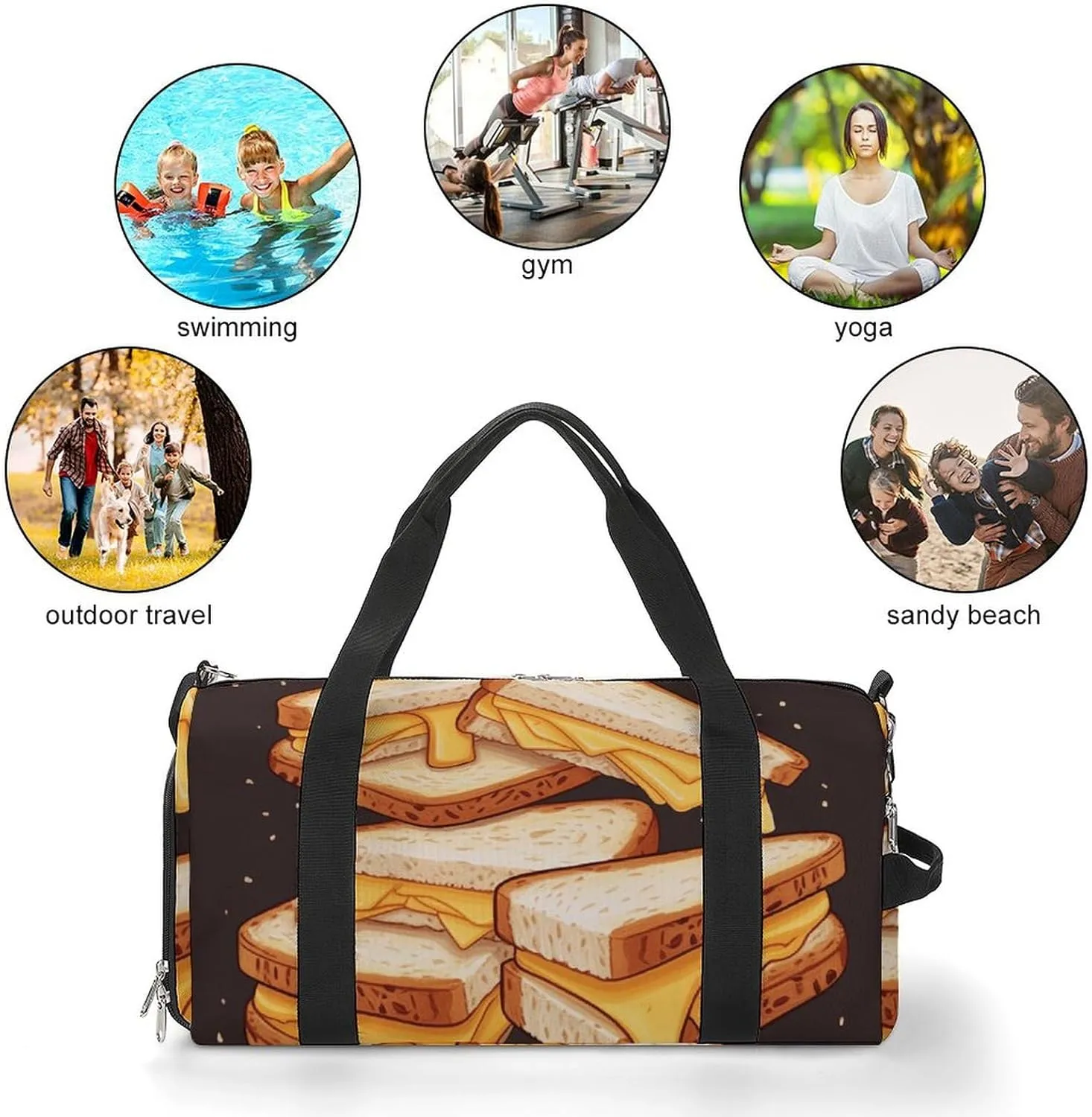 Gym Bag Cheese Sandwiches Duffel Bag for Men Women Overnight Bag with Shoe Compartment Workout Bags