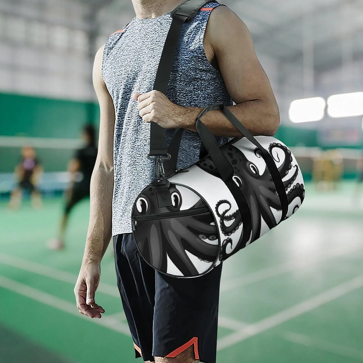 Gym Bag Classic Black Octopus Duffel Bag for Men Women Overnight Bag with Shoe Compartment Workout Bags