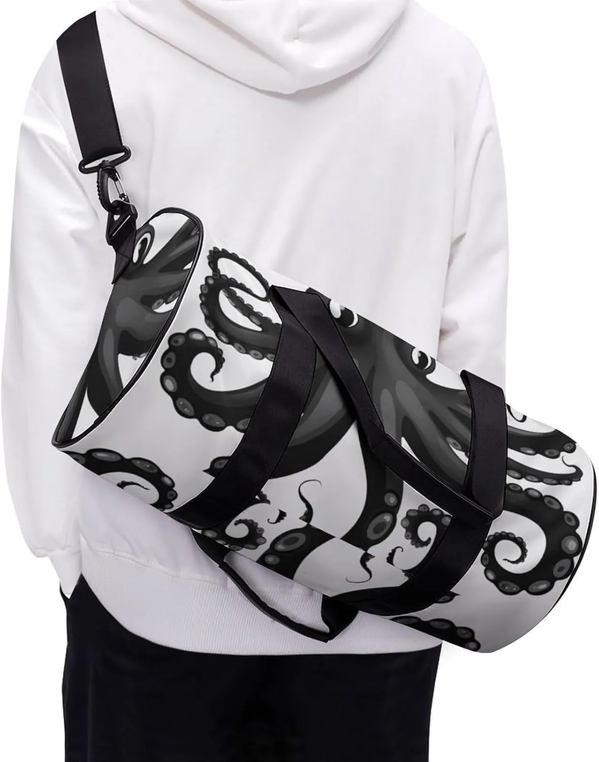 Gym Bag Classic Black Octopus Duffel Bag for Men Women Overnight Bag with Shoe Compartment Workout Bags