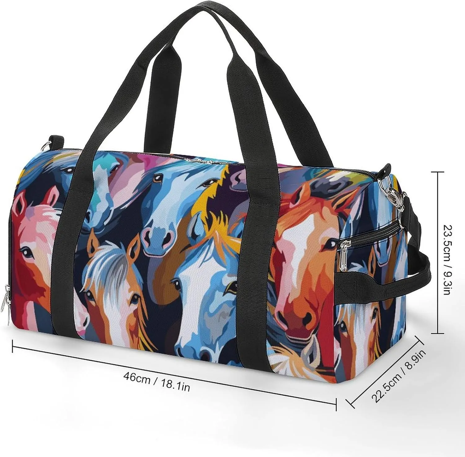 Gym Bag Colorful Cartoon Horses Duffel Bag for Men Women Overnight Bag with Shoe Compartment Workout Bags