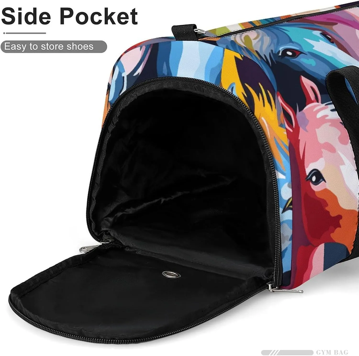Gym Bag Colorful Cartoon Horses Duffel Bag for Men Women Overnight Bag with Shoe Compartment Workout Bags