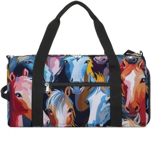Gym Bag Colorful Cartoon Horses Duffel Bag for Men Women Overnight Bag with Shoe Compartment Workout Bags