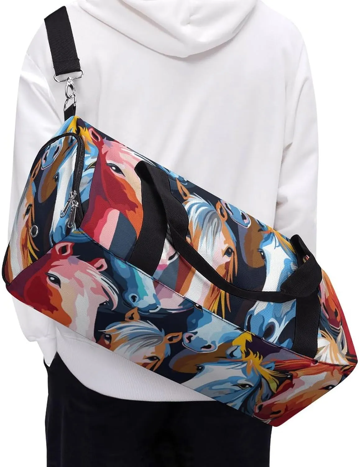 Gym Bag Colorful Cartoon Horses Duffel Bag for Men Women Overnight Bag with Shoe Compartment Workout Bags