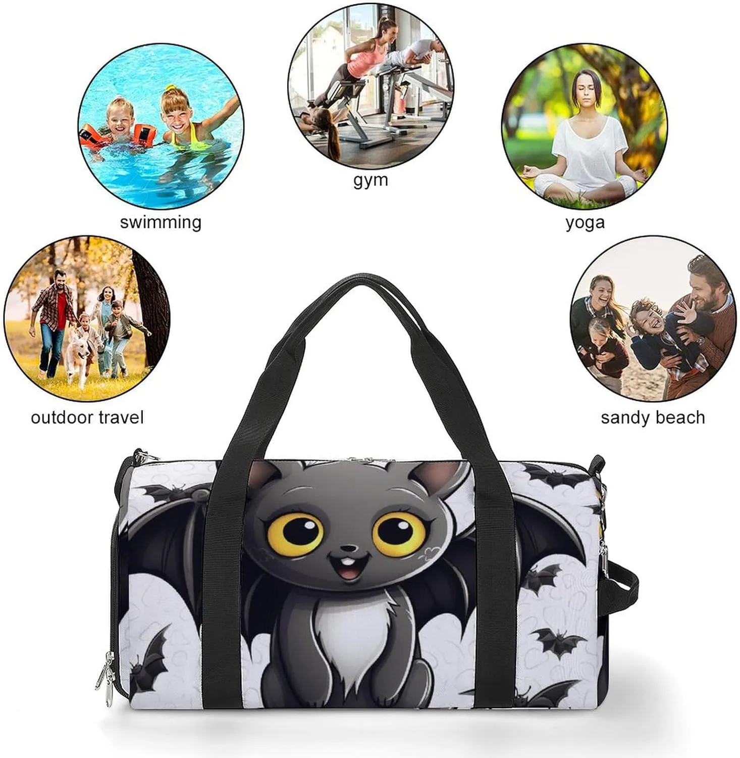 Gym Bag Cute Bat Duffel Bag for Men Women Overnight Bag with Shoe Compartment Workout Bags