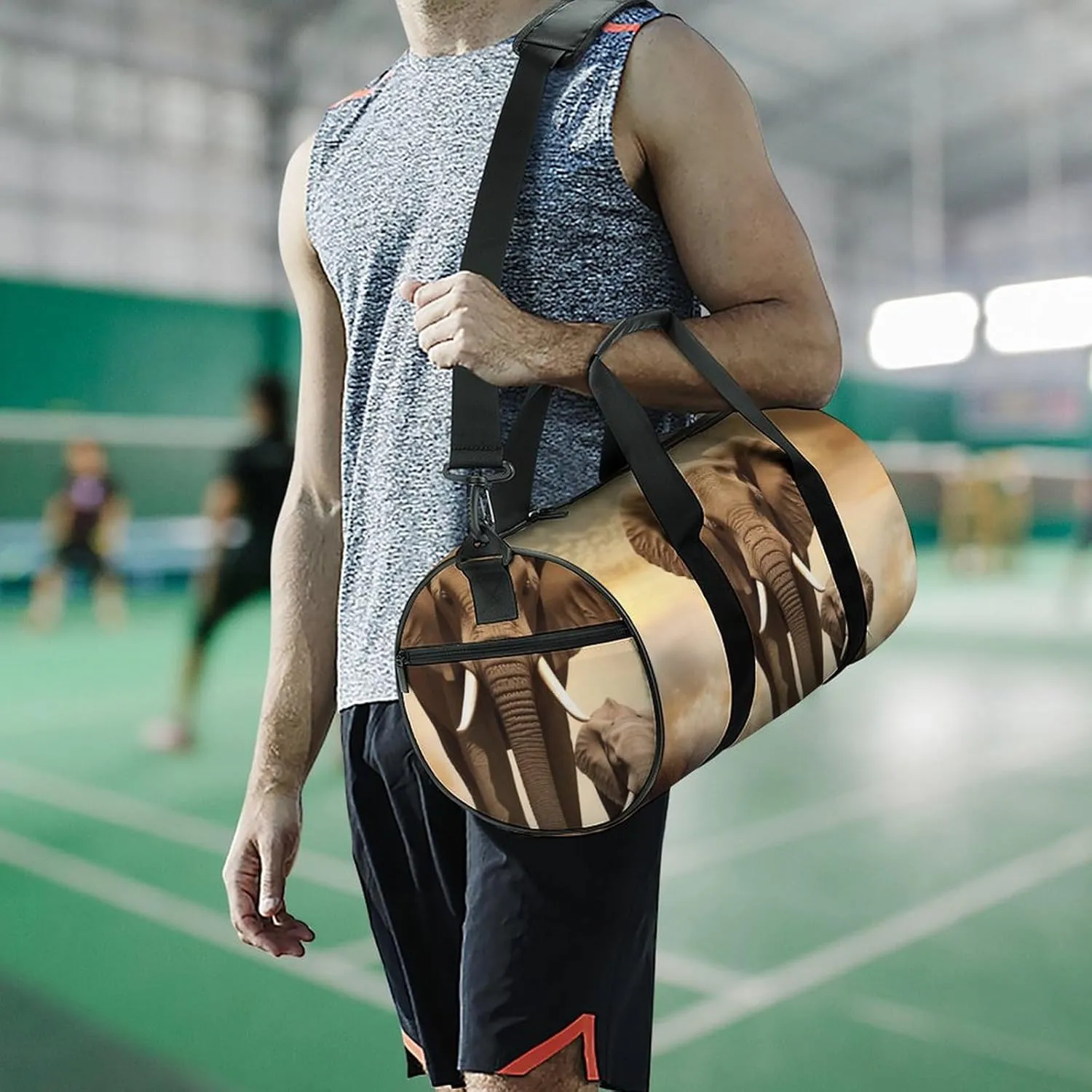 Gym Bag Elephant And Baby Elephant Duffel Bag for Men Women Overnight Bag with Shoe Compartment Workout Bags