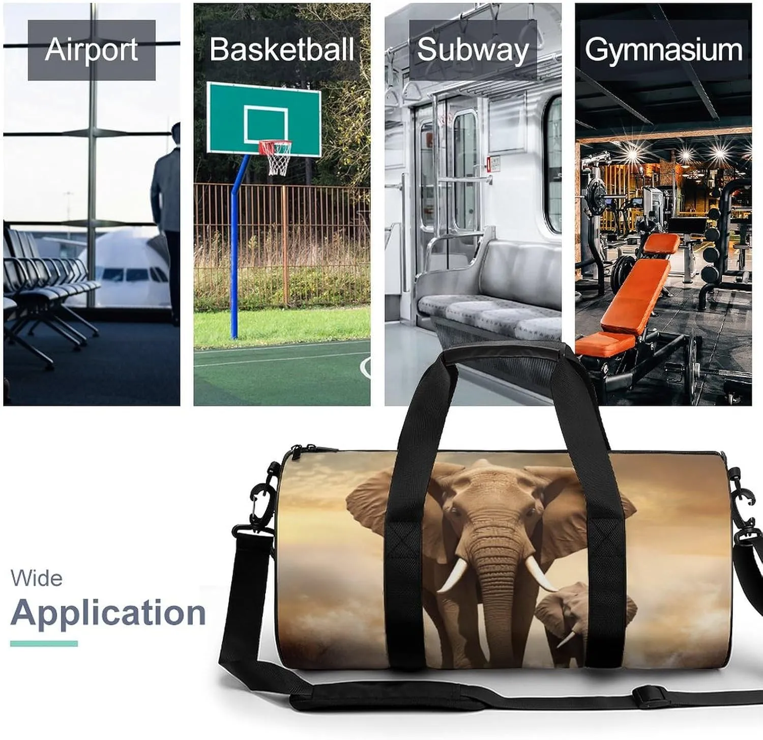 Gym Bag Elephant And Baby Elephant Duffel Bag for Men Women Overnight Bag with Shoe Compartment Workout Bags