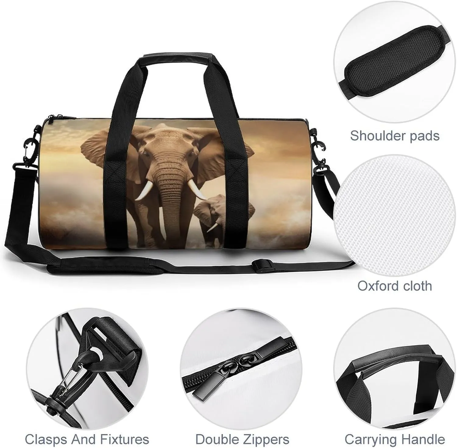 Gym Bag Elephant And Baby Elephant Duffel Bag for Men Women Overnight Bag with Shoe Compartment Workout Bags