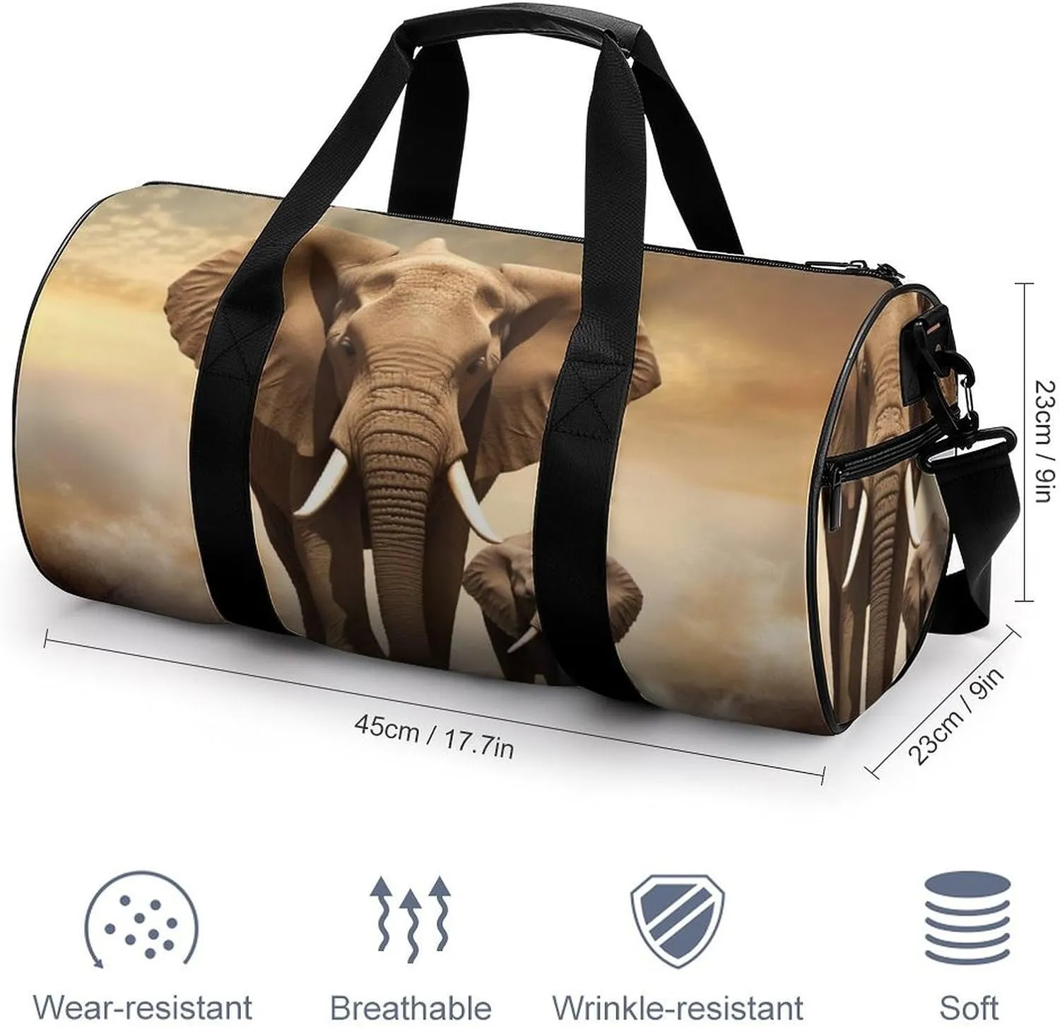 Gym Bag Elephant And Baby Elephant Duffel Bag for Men Women Overnight Bag with Shoe Compartment Workout Bags