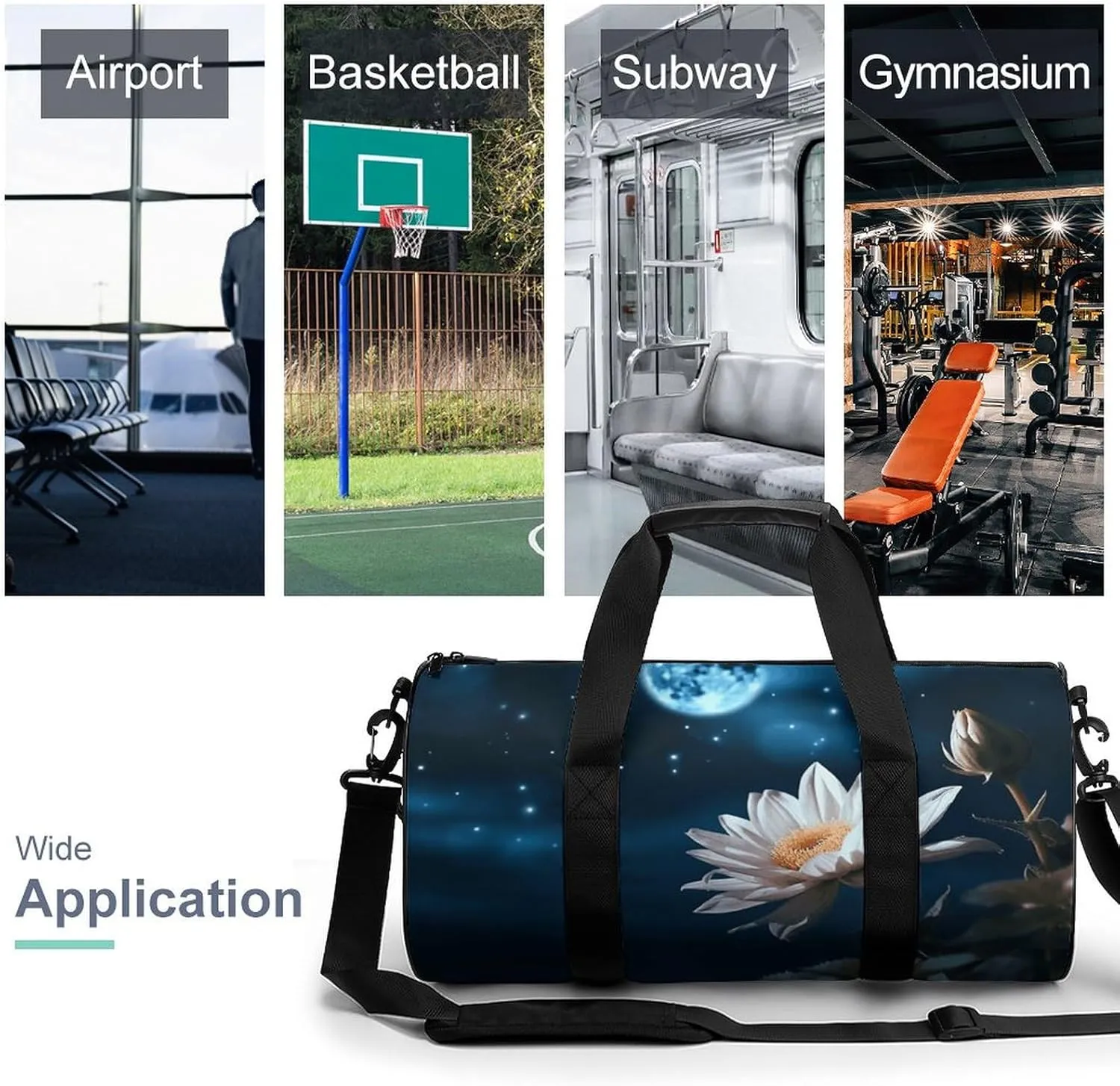 Gym Bag Flower And Moon Duffel Bag for Men Women Overnight Bag with Shoe Compartment Workout Bags