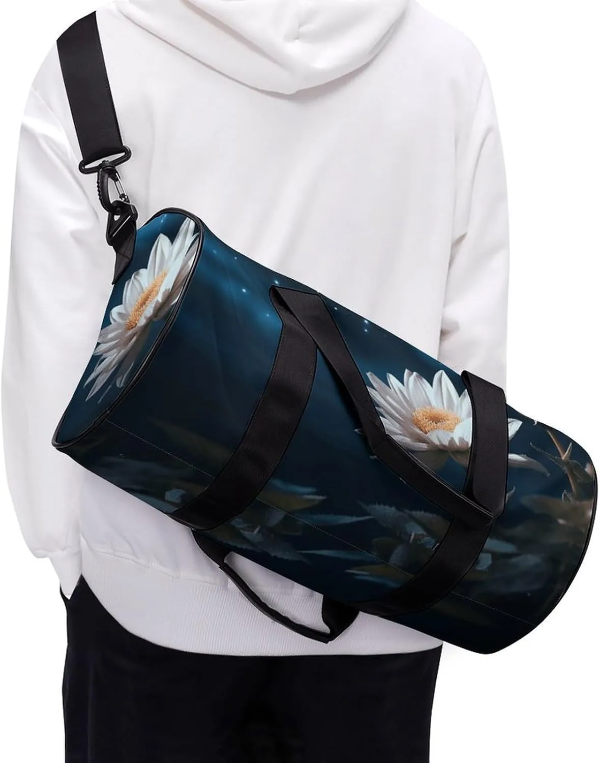 Gym Bag Flower And Moon Duffel Bag for Men Women Overnight Bag with Shoe Compartment Workout Bags