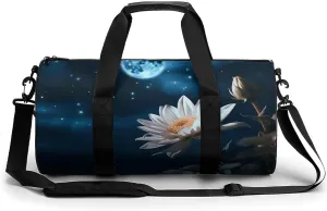 Gym Bag Flower And Moon Duffel Bag for Men Women Overnight Bag with Shoe Compartment Workout Bags