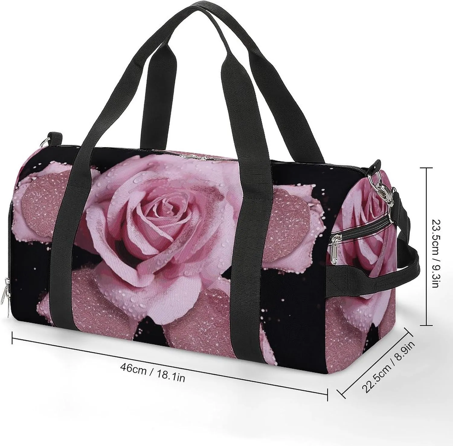 Gym Bag Glitter Rose Duffel Bag for Men Women Overnight Bag with Shoe Compartment Workout Bags