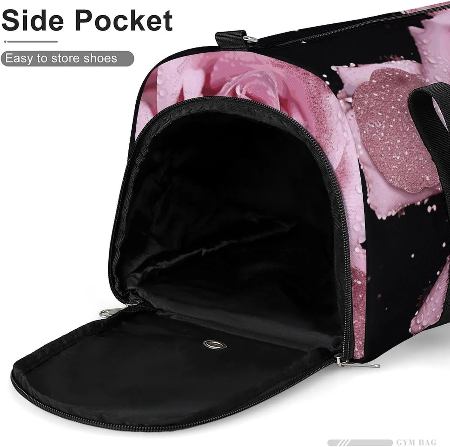 Gym Bag Glitter Rose Duffel Bag for Men Women Overnight Bag with Shoe Compartment Workout Bags