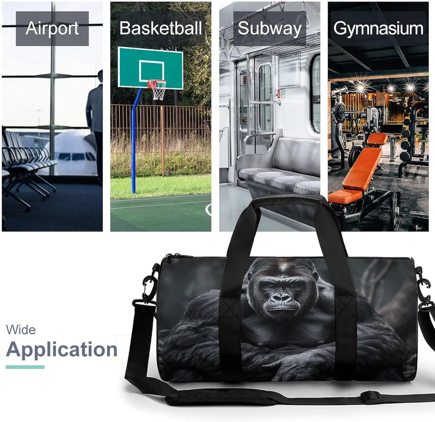 Gym Bag Gorilla on The Ground Duffel Bag for Men Women Overnight Bag with Shoe Compartment Workout Bags