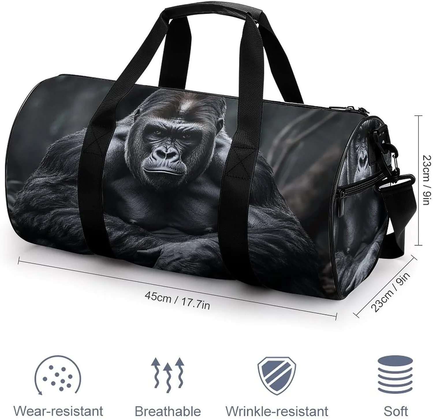Gym Bag Gorilla on The Ground Duffel Bag for Men Women Overnight Bag with Shoe Compartment Workout Bags